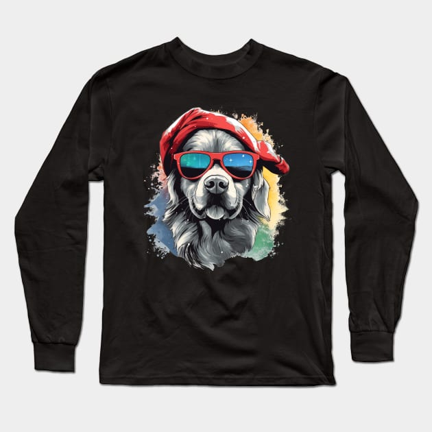 Magical Christmas Golden Retriever in the snow: cute four-legged friend with festive hat Long Sleeve T-Shirt by MLArtifex